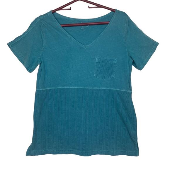 Soft Surroundings womens small blue casual texture short sleeve shirt basic - Picture 1 of 10